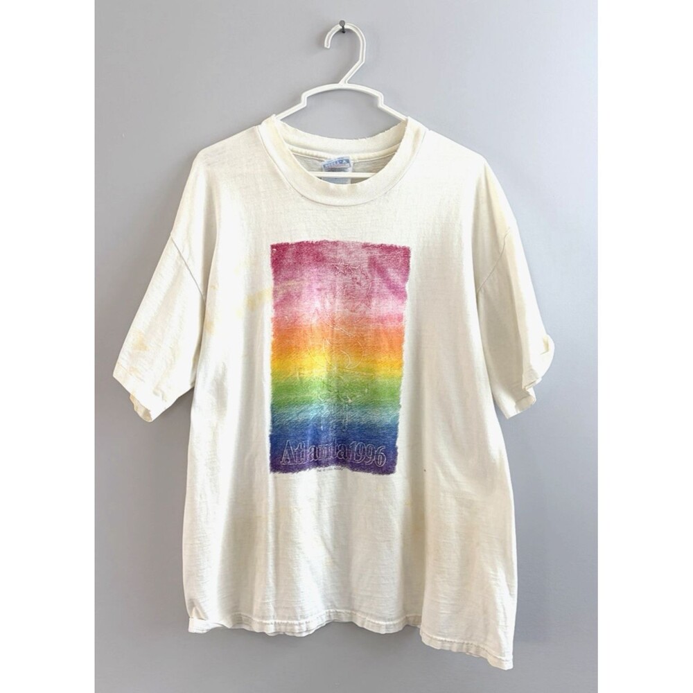Vintage Hanes 1996 Atlanta Olympics Rainbow Tee Single Stitch Mens L USA Made